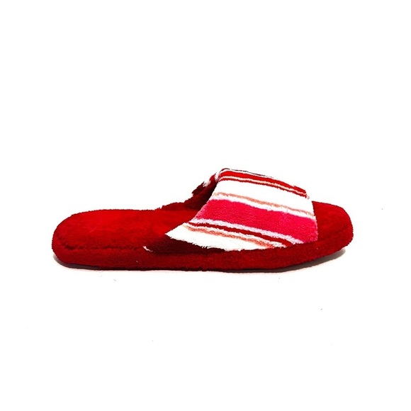 Vintage 1990s deadstock red plush fuzzy striped slippers - Picture 2 of 7